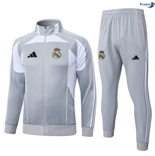 Veste Survetement Real Madrid Gris/Blanc 2026-2027 Officiel