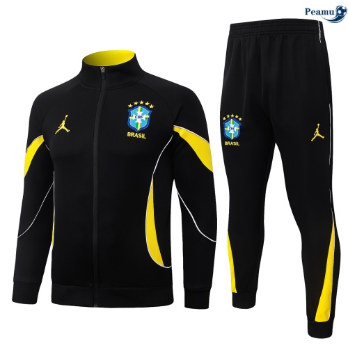 Veste Survetement foot Brésil Enfant Noir/Jaune 2026-2027