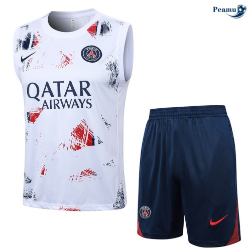 Kit Entrainement Paris PSG Debardeur + Shorts Blanc 2024