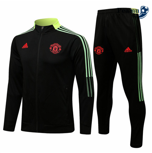 Veste Survetement Manchester United Noir/Jaune Col Haut 2021-2022