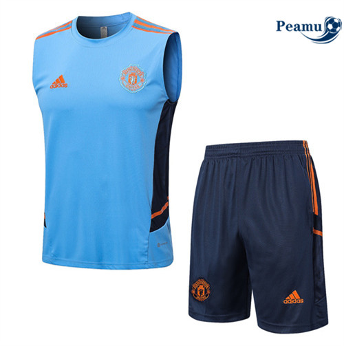 Peamu - Maillot Kit Entrainement Foot Manchester United Debardeur + Pantalon Bleu 2022/2023 Paris
