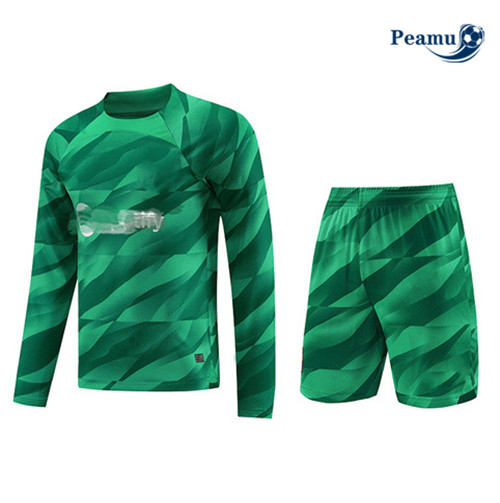 Peamu - Maillot foot Kit Entrainement Barcelone Manche Longue + Shorts 2023/24 Vert 2023/24 discout