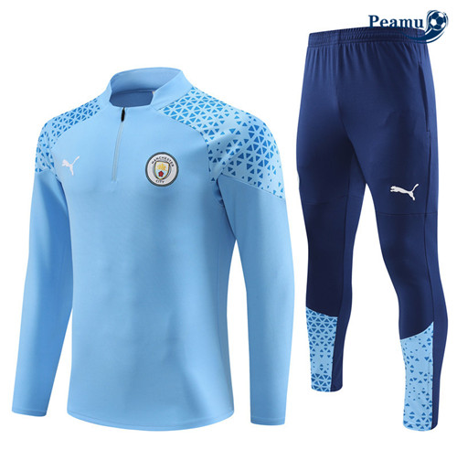 Peamu - Maillot foot Survetement Manchester City Bleu 2023/24 Soldes