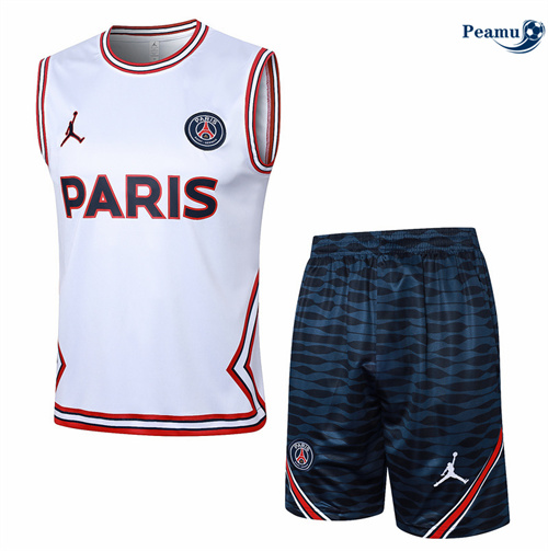 Maillot foot Kit Entrainement Paris PSG Debardeur + Shorts Blanc 2024/2025 France