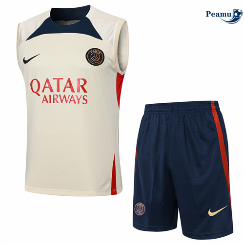Maillot foot Kit Entrainement Paris PSG Debardeur + Shorts abricot 2024/2025 personnalisé