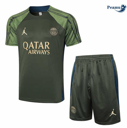 Maillot foot Kit Entrainement Paris PSG + Shorts vert foncé 2024/2025 Soldes