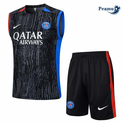 Maillot foot Kit Entrainement Paris PSG Debardeur + Shorts Noir 2024-2025 discout
