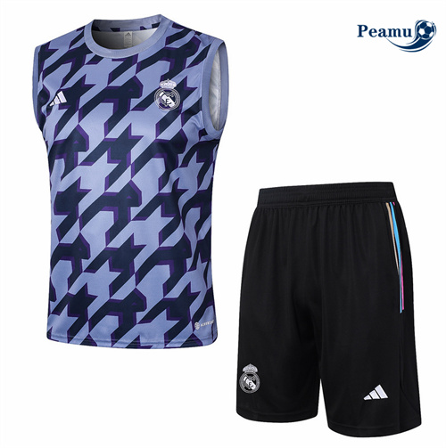 Maillot foot Kit Entrainement Real Madrid Debardeur + Shorts Gris 2024-2025 Soldes