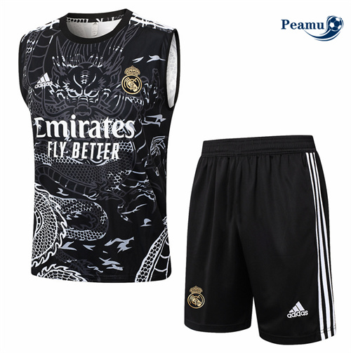 Maillot foot Kit Entrainement Real Madrid Debardeur + Shorts Noir 2024-2025 discout