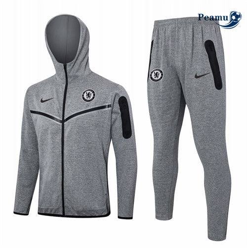 Veste Survetement Chelsea à Capuche Gris 2024-2025 Chinois
