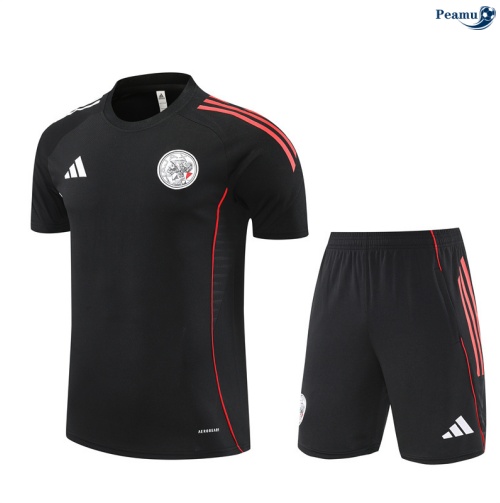Maillot foot Kit Entrainement Ajax + Shorts Noir/Blanc/Rouge 2025-2026 peamu 0008