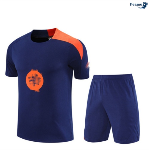 Maillot foot Kit Entrainement Barcelone + Shorts Bleu Marine/Orange 2025-2026 peamu 0136