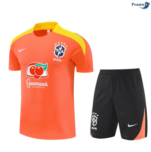 Maillot foot Kit Entrainement Brésil Enfant + Shorts Orange/Noir/Jaune 2025-2026 peamu 0353