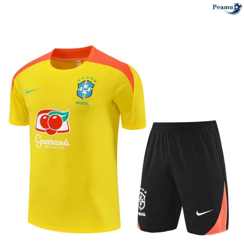 Maillot foot Kit Entrainement Brésil + Shorts Jaune/Noir/Orange 2025-2026 peamu 0361