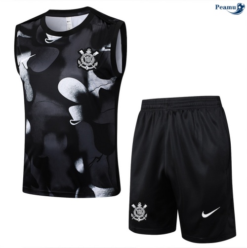 Maillot foot Kit Entrainement Corinthiens Debardeur + Shorts Noir/Blanc 2025-2026 peamu 0017