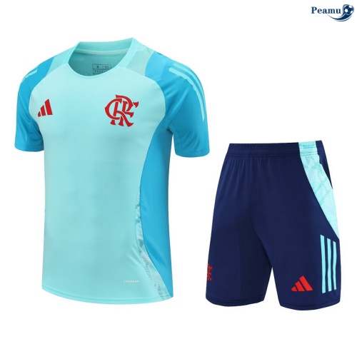 Maillot foot Kit Entrainement Flamengo Enfant + Shorts Bleu Clair/Vert 2025-2026 peamu 0039
