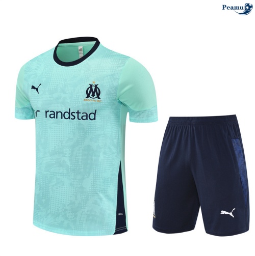 Maillot foot Kit Entrainement Marseille Enfant + Shorts Bleu 2025-2026 peamu 0283
