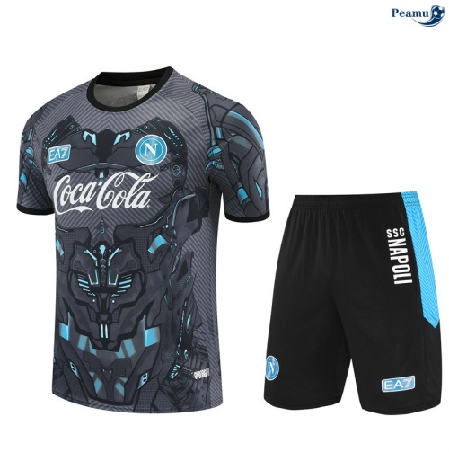 Maillot foot Kit Entrainement Naples Enfant + Shorts Gris foncé/Noir 2025-2026 peamu 0436
