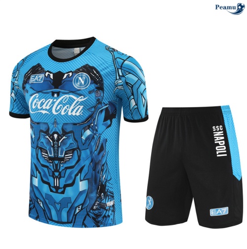 Maillot foot Kit Entrainement Naples Enfant + Shorts Bleu/Noir 2025-2026 peamu 0437