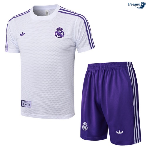Maillot foot Kit Entrainement Real Madrid + Shorts Blanc/violet 2025-2026 peamu 0222