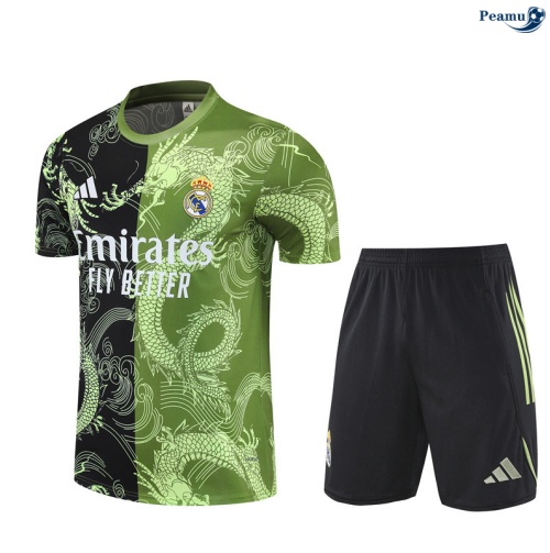 Maillot foot Kit Entrainement Real Madrid + Shorts Noir/Vert 2025-2026 peamu 0226