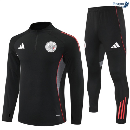 Maillot Survetement Ajax Enfant Noir/Rouge/Blanc/Gris 2025-2026 peamu 0757