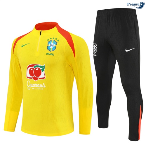 Maillot Survetement Brésil Enfant Jaune/Noir/Rouge 2025-2026 peamu 0933