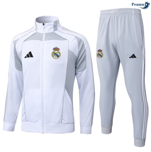 Maillot Veste Survetement Real Madrid Blanc/Gris 2025-2026 peamu 0583