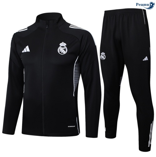 Maillot Veste Survetement Real Madrid Noir/Blanc 2025-2026 peamu 0606