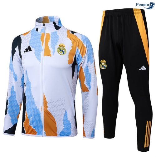 Maillot Veste Survetement Real Madrid Bleu/Blanc/Jaune 2025-2026 peamu 0619