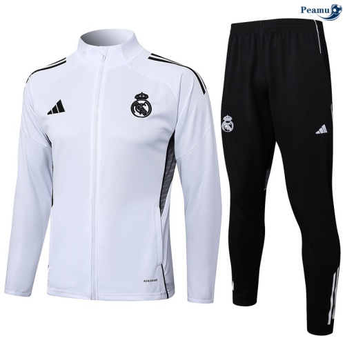 Maillot Veste Survetement Real Madrid Enfant Blanc/Noir 2025-2026 peamu 0822