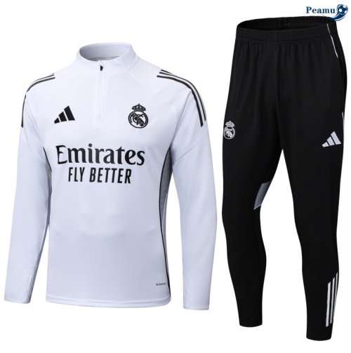 Maillot Survetement Real Madrid Enfant Blanc/Noir 2025-2026 peamu 0823