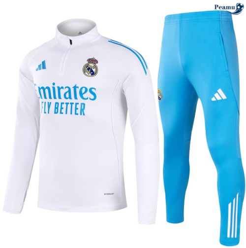 Maillot Survetement Real Madrid Enfant Blanc/Bleu 2025-2026 peamu 0833