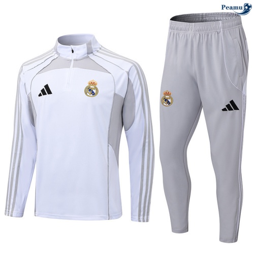 Maillot Survetement Real Madrid Enfant Blanc/Gris 2025-2026 peamu 0837