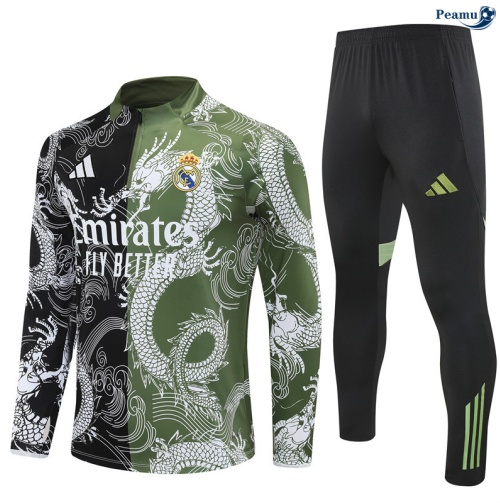 Maillot Survetement Real Madrid Enfant Noir/Vert 2025-2026 peamu 0851