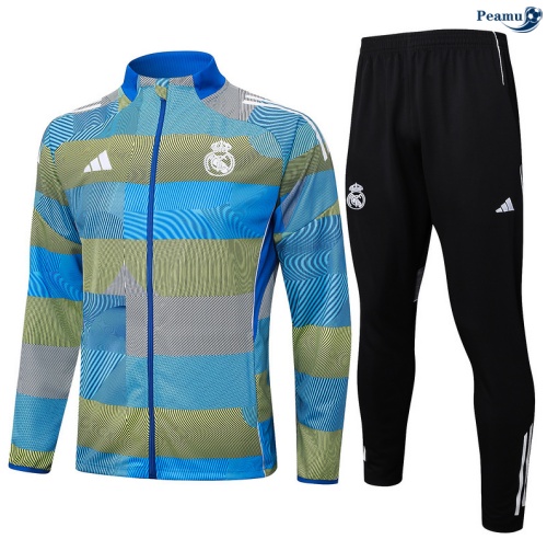 Maillot Veste Survetement Real Madrid Enfant Bleu/Vert/Noir 2025-2026 peamu 0867