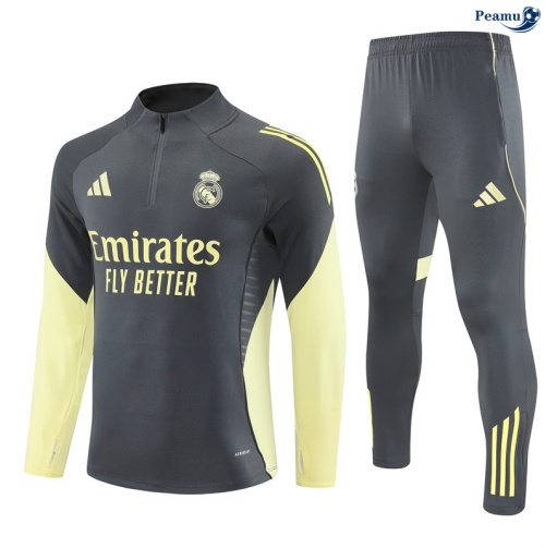 Maillot Survetement Real Madrid Enfant Gris foncé/Jaune 2025-2026 peamu 0883