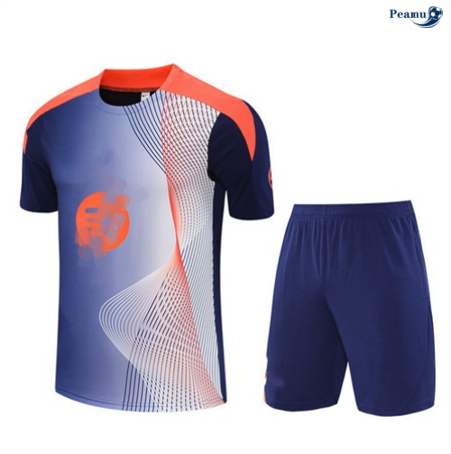 Peamu Maillot foot Kit Entrainement Barcelone Enfant + Shorts Bleu Marine/Orange 2025-2026 Original