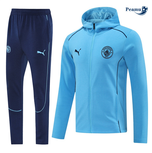Veste Survetement à capuche Manchester City bleu ciel 2024-2025 peamu 3532